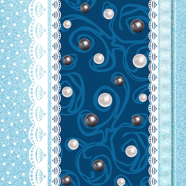 Motif de fond de jeans réalistes et dentelle.