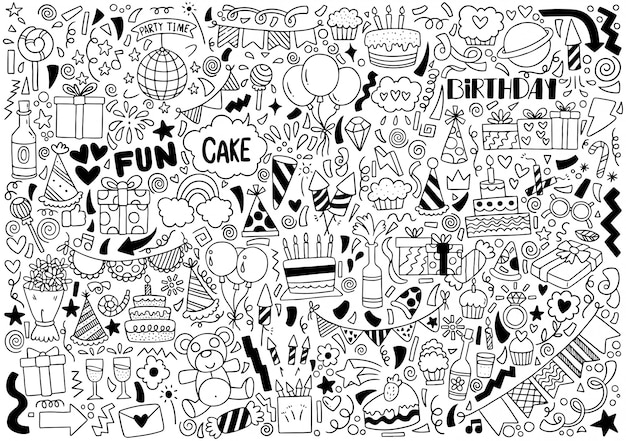 Motif De Fond Des Ornements Du Parti Doodle Joyeux Anniversaire Main