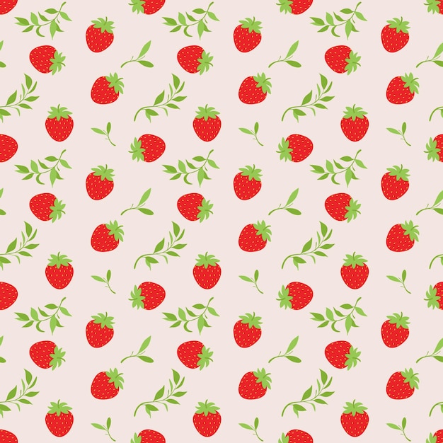 Vecteur motif de fond sans couture avec des fraises rouges fraîches et des feuilles vertes