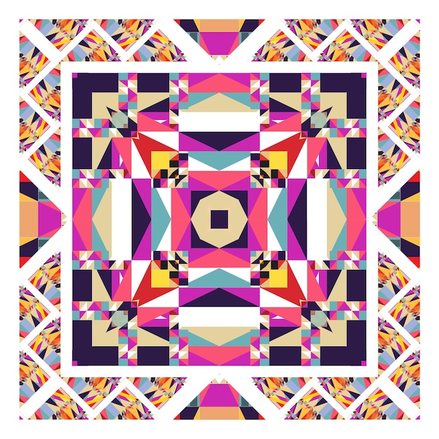 Un motif de foulard géométrique coloré avec un dessin abstrait symétrique dans des formes colorées