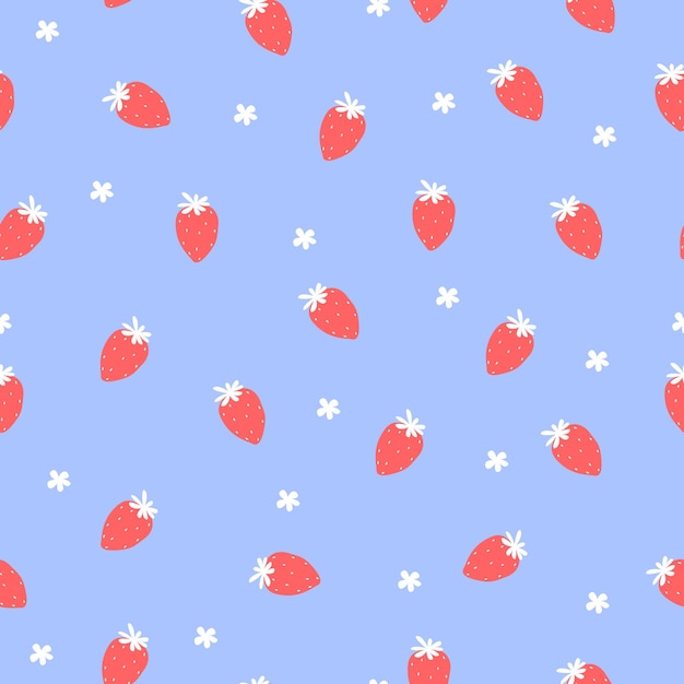 Motif fraise sur fond bleu style dessiné à la main