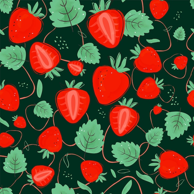 Vecteur motif de fraise mignon d'été dessiné à la main pourrait être utilisé pour les bannières de fonds d'écran de cartes de dépliants
