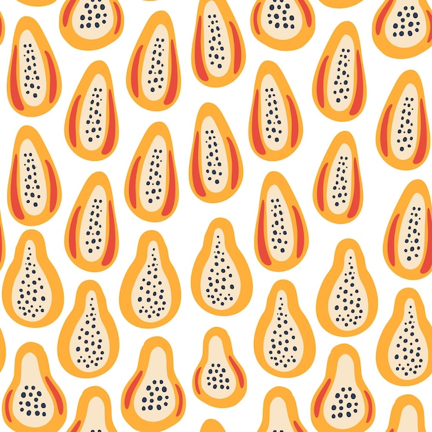 Motif De Fruits Abstraits Avec Papaye. Modèle Tropical Sans Couture Avec Papaye Dans Un Style Simple Dessiné à La Main. Couleur Vive En Illustration Vectorielle. Ornement Pour Textile Et Emballage.