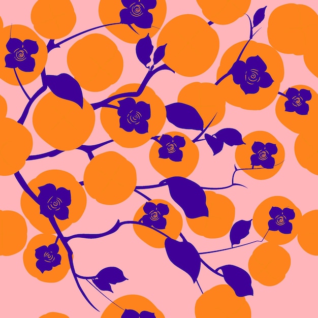 Motif De Fruits Colorés De Fruits Frais Entiers Et Tranchés De Kaki Illustration Vectorielle