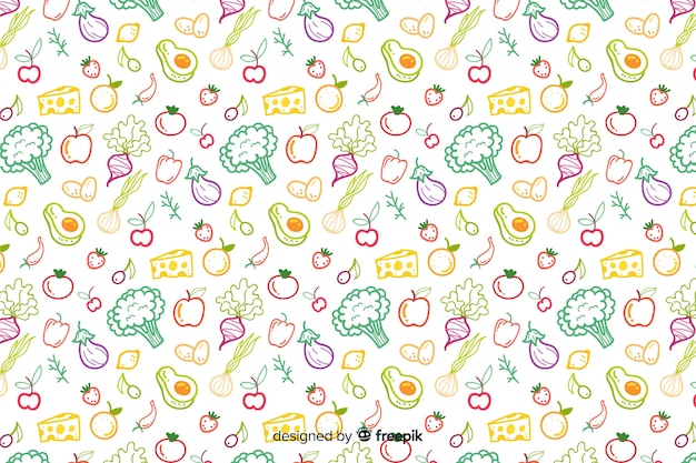 Motif de fruits et légumes dessinés à la main