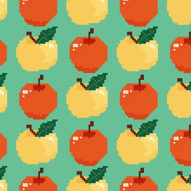 Motif De Fruits Pomme Et Poire Avec Un Style Pixel De Fond Vert Clair Doux