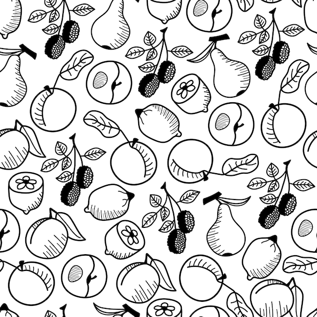 Motif De Fruits Sans Soudure Impression Vectorielle Avec Citron Pomme Mûre Poire Et Pêche