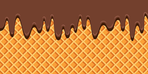 Motif de gaufre avec des gouttes de chocolat liquide fondu fond de gaufre réaliste crème glacée