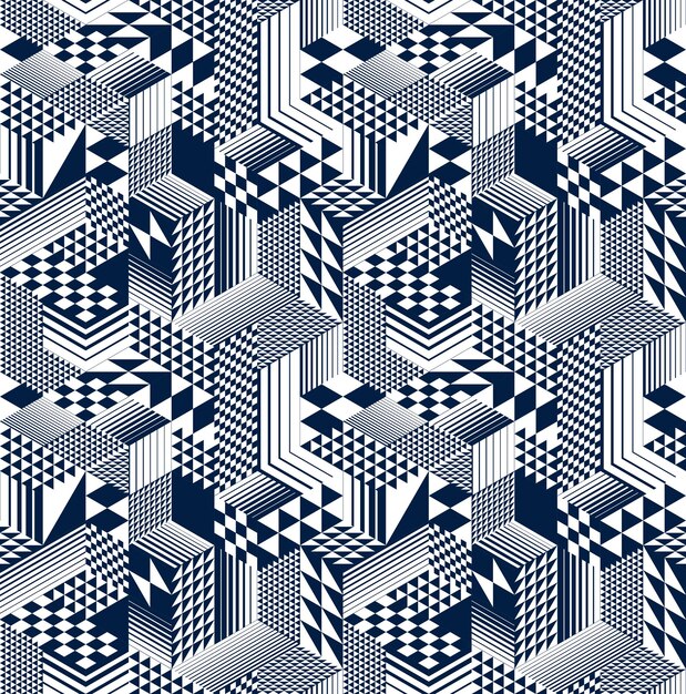 Le motif géométrique 3D sans couture avec des cubes, des losanges et des triangles bloque l'arrière-plan vectoriel, l'architecture et la construction, la conception de papier peint.