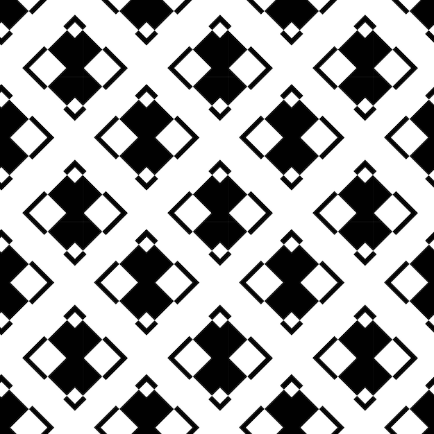 Motif géométrique abstrait avec des carrés, des rayures, des lignes, fond sans couture, ornement blanc et noir.
