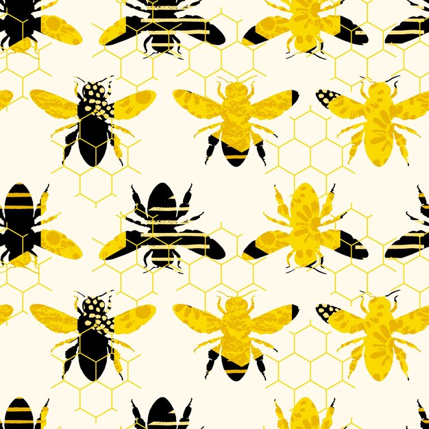 Motif Géométrique Sans Couture Avec Abeille. Conception Moderne De Miel Abstrait.