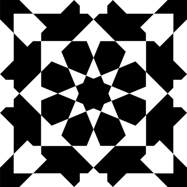 Vecteur motif géométrique sans couture dans le style arabe zellij en noir et blanc