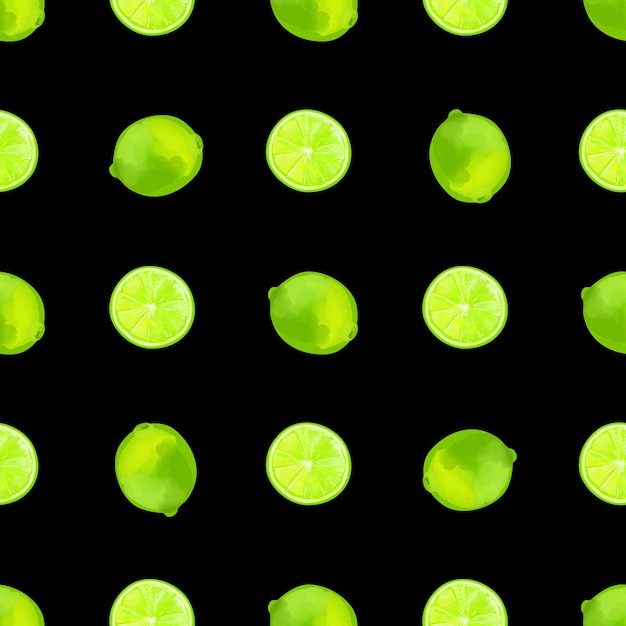 Vecteur motif géométrique sans couture avec illustration de citrons verts sur fond noir