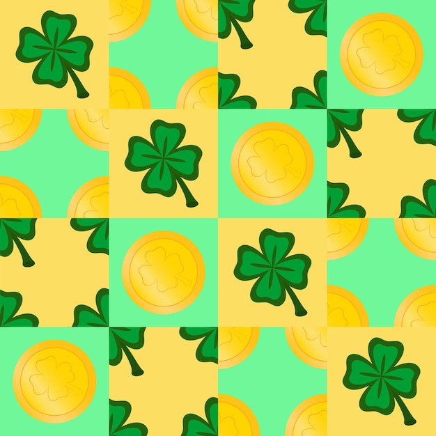 Vecteur motif géométrique sans couture vectoriel pour les pièces d'or et le trèfle de la fête de saint-patrick