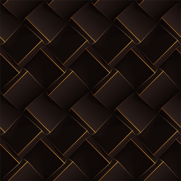Vecteur motif géométrique sans soudure marron foncé. cubes réalistes avec de fines lignes orange.