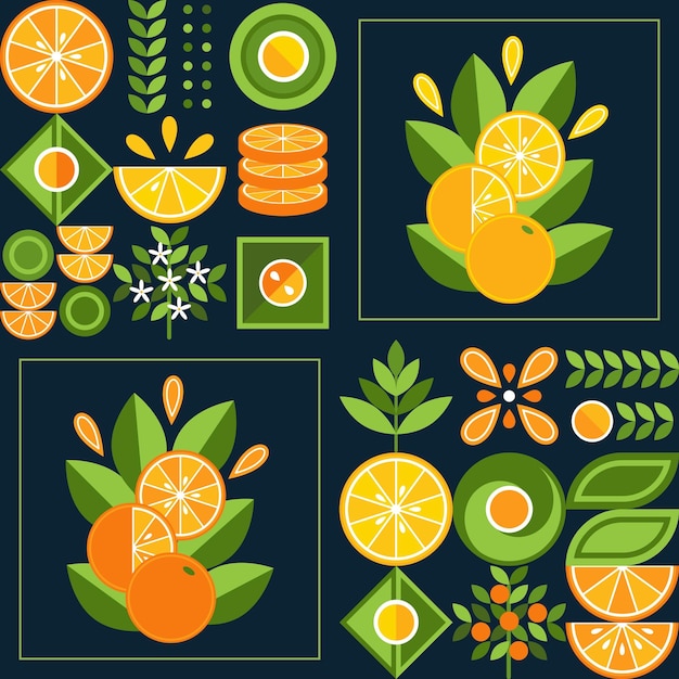 Vecteur motif géométrique simple avec des fruits orange citron