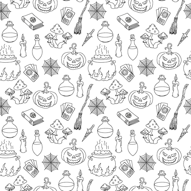 Motif D'halloween Icônes Monochromes De Motif D'halloween En Noir Et Blanc