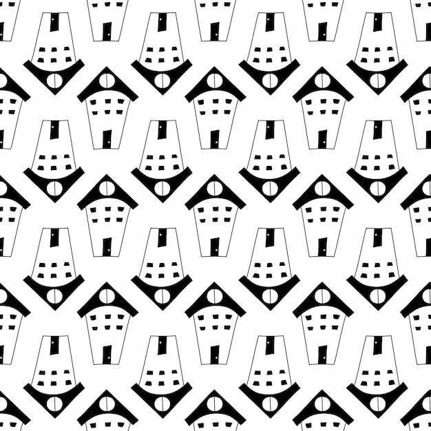 Motif harmonieux dessiné à la main avec des maisons dans un style d'art en ligne. Doodle motif noir et blanc pour les enfants,