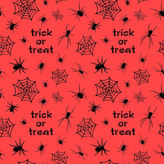 Le Motif Harmonieux D'halloween Gothique Rouge était Composé De Nombreuses Araignées, Toiles D'araignées Et Texte Trick Or Treat.
