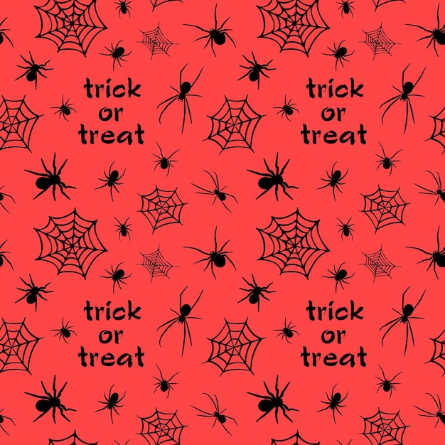 Le motif harmonieux d'halloween gothique rouge était composé de nombreuses araignées, toiles d'araignées et texte Trick or Treat.