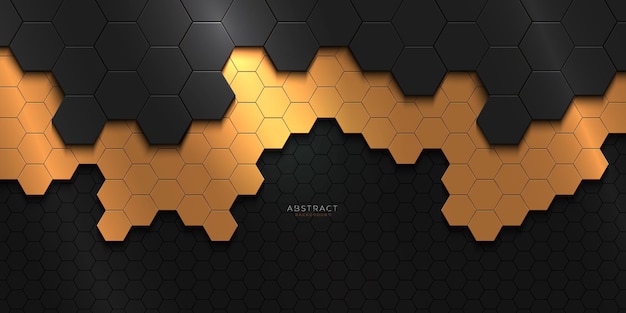 Motif hexagonal abstrait noir et or