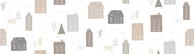 Motif Hivernal Homogène Avec Des Maisons Illustration Vectorielle