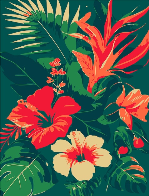 Un motif homogène de gousses et de fleurs de cacao sur un fond sombre mettant en valeur des éléments botaniques