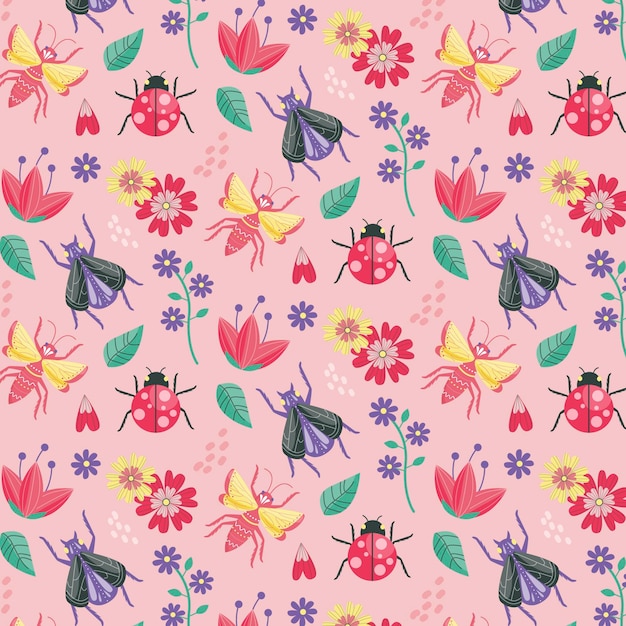 Motif Insectes Et Fleurs