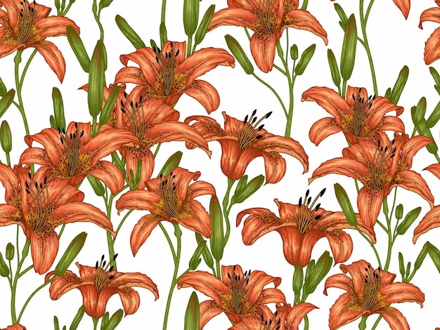 Motif Jardin De Fleurs De Lys Orange