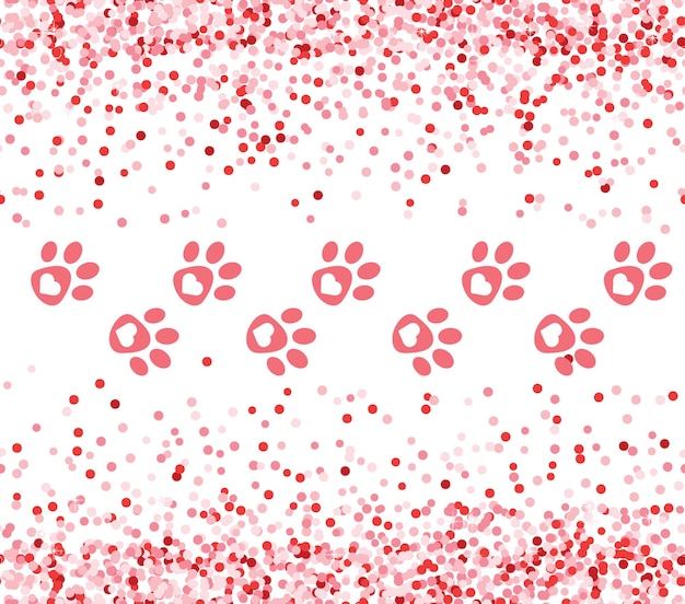 Vecteur motif de jour d'amour de paillettes roses avec des pattes. chien dans mon arrière-plan de la saint-valentin pour carte ou bannière.