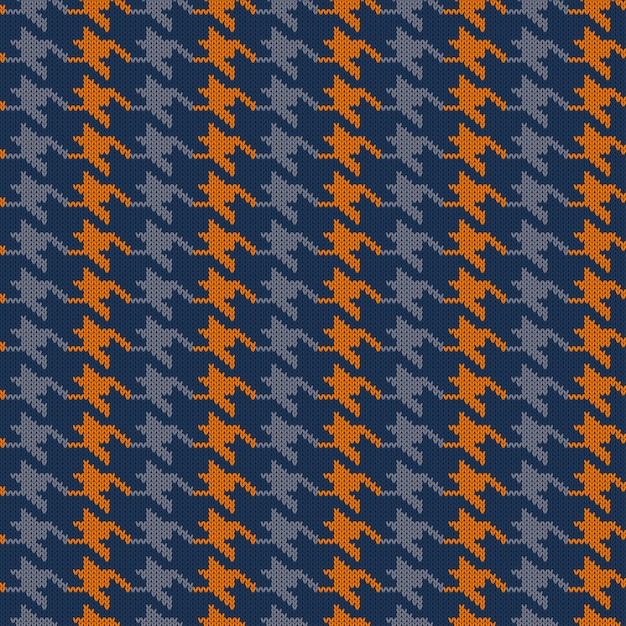 Motif De Laine Tricoté Sans Couture Pied De Poule. Vérification De Dents De Chiens De Chasse Vintage Bleu Et Orange