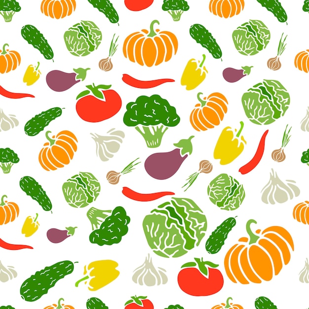Motif de légumes sur fond blanc concombres tomates citrouille poivron aubergine brocoli chou