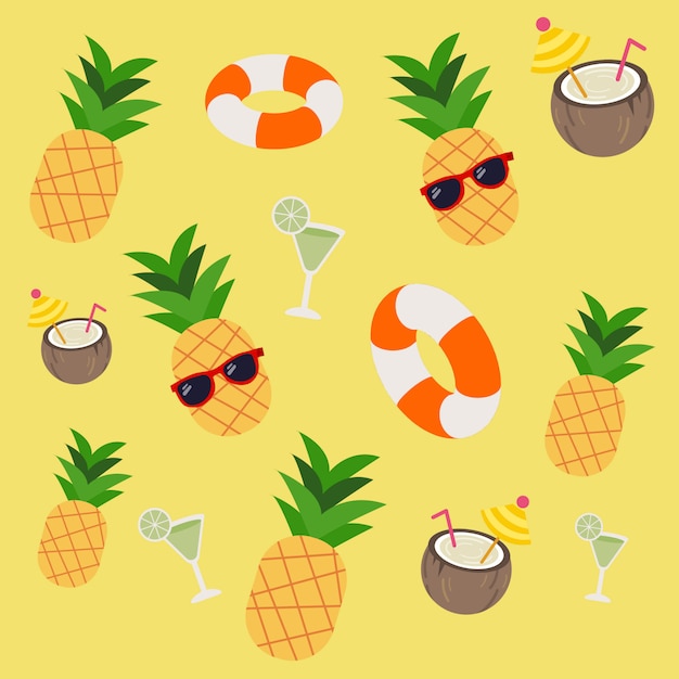 Motif De La Levée De Soda à L'ananas Dans Le Thème Trapique