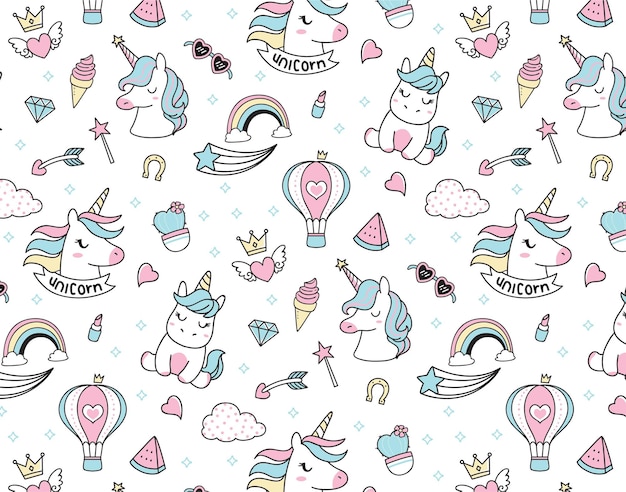 Vecteur motif de licorne mignon