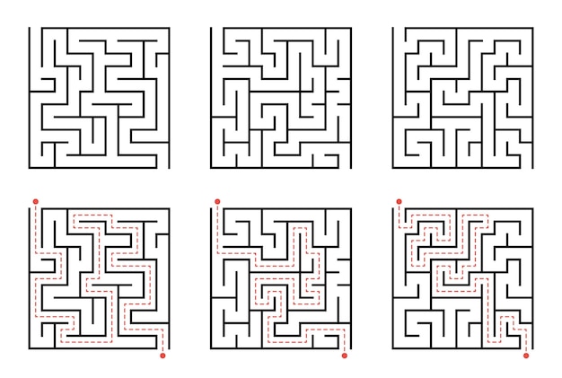 Vecteur motif de ligne labyrinthe labyrinthe rectangulaire avec entrée et sortie labyrinthe vectoriel de complexité moyenne