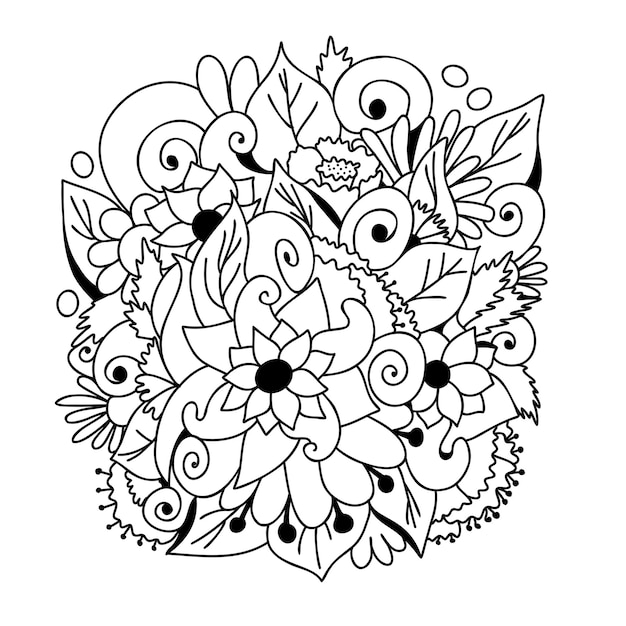 Motif de lignes noires florales isolées Illustration vectorielle dessinée à la main pour livre de coloriage