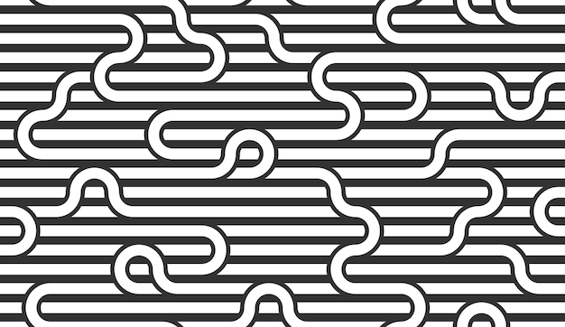 Motif de lignes transparentes, abstrait vectoriel géométrique à rayures, filet à rayures linéaire, labyrinthe optique, réseau web. Conception en noir et blanc.