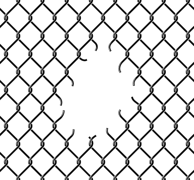 Vecteur motif de maille de clôture déchirée à maillons de chaîne rabitz