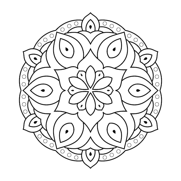 Motif De Mandala D'art De Ligne Floral Avec Coloriage De Fleur Noir Et Blanc De Style Ethnique Arabe