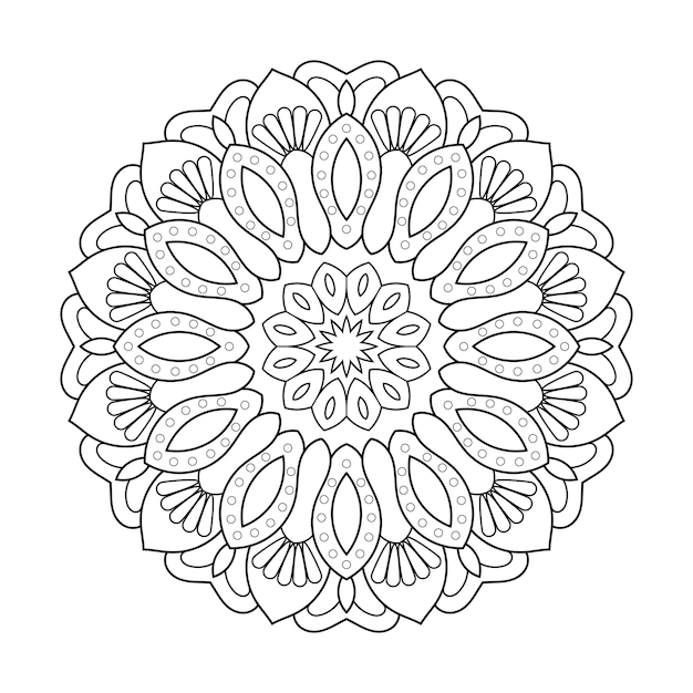 Motif de mandala circulaire contour floral avec dessin au trait noir et blanc indien de style ethnique arabe