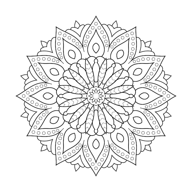 Motif De Mandala Circulaire Contour Floral Avec Dessin Au Trait Noir Et Blanc Indien De Style Ethnique Arabe