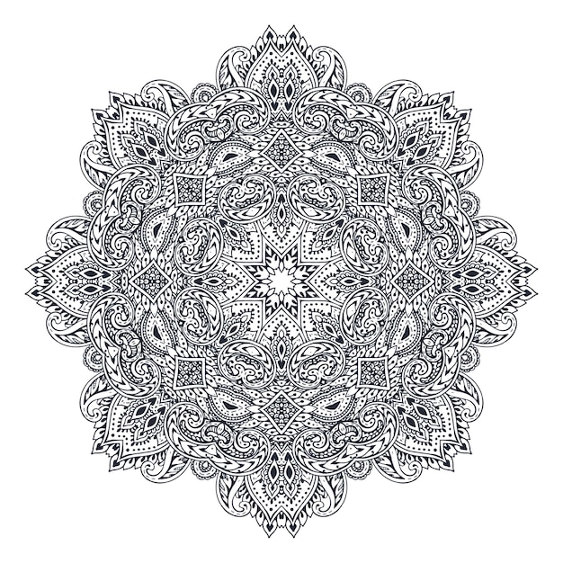 Motif De Mandala Vectoriel D'éléments Floraux Au Henné Basés Sur Des Ornements Asiatiques Traditionnels. Paisley Mehndi Tattoo Doodle Illustration Avec Des éléments Dessinés à La Main