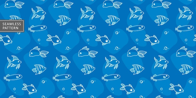 Motif Marin D'été Avec Différents Poissons Sur Fond Bleu Pour Les Couvertures D'arrière-plans En Papier D'emballage Textile