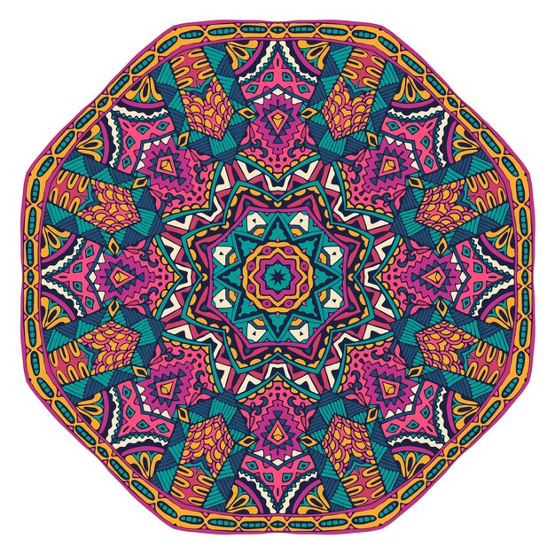 Motif Médaillon Décoratif Coloré Abstrait Vector Boho Mandala Avec Motifs Floraux