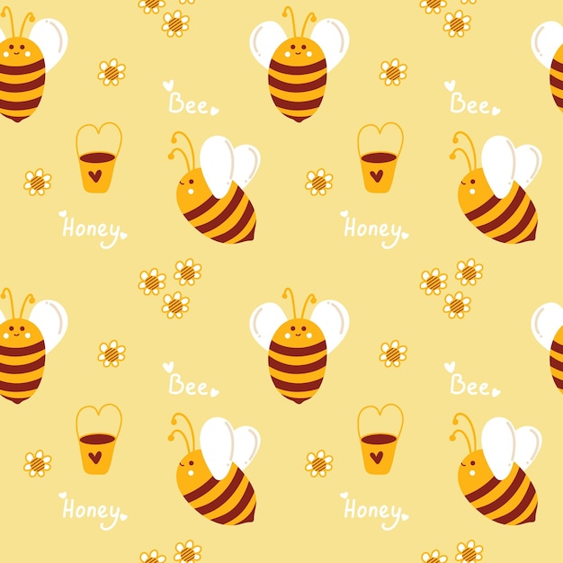 Motif De Miel Avec Des Abeilles Pour Les Apiculteurs Et Les Produits à Base De Miel Motif Jaune D'été Mignon Avec Des Abeelles