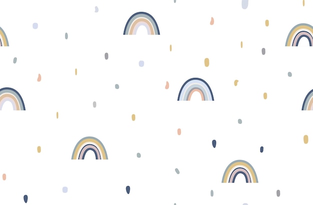 Vecteur motif mignon pour les enfants illustration d'arc-en-ciel et de gouttes de pluie aux couleurs pastel