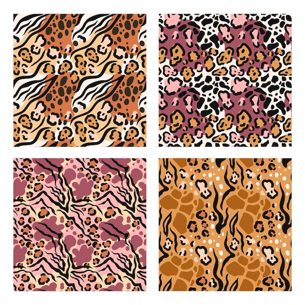 Motif de motifs de peau d'animal mixte Fusion fourrure impression safari mélange texture et nature sauvage mode ensemble d'arrière-plan sans couture
