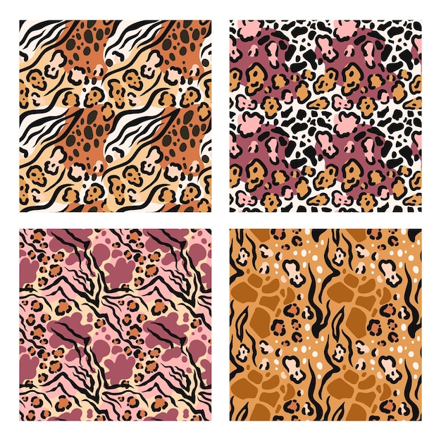 Vecteur motif de motifs de peau d'animal mixte fusion fourrure impression safari mélange texture et nature sauvage mode ensemble d'arrière-plan sans couture