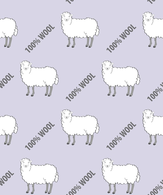 Vecteur motif moutons moutons blancs et écriture sur fond lilas