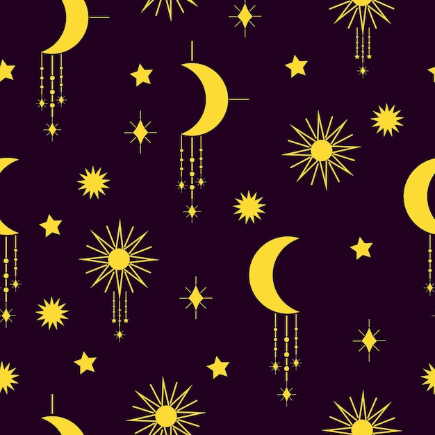 Motif Mystique De La Lune Et Des étoiles Sur Fond Sombre Illustration Vectorielle De Haute Qualité